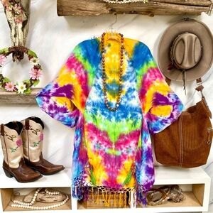 Artisan Tie dye duster Gypsy Cocoon Cape cardi boho lounge hippy retro vibe